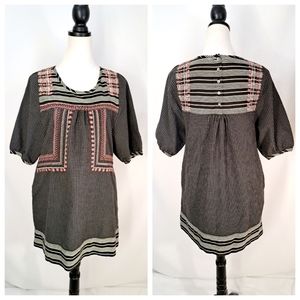 Free People Womens Babydoll Dress Black Boho Cotton Embroidered Pockets Mini XS